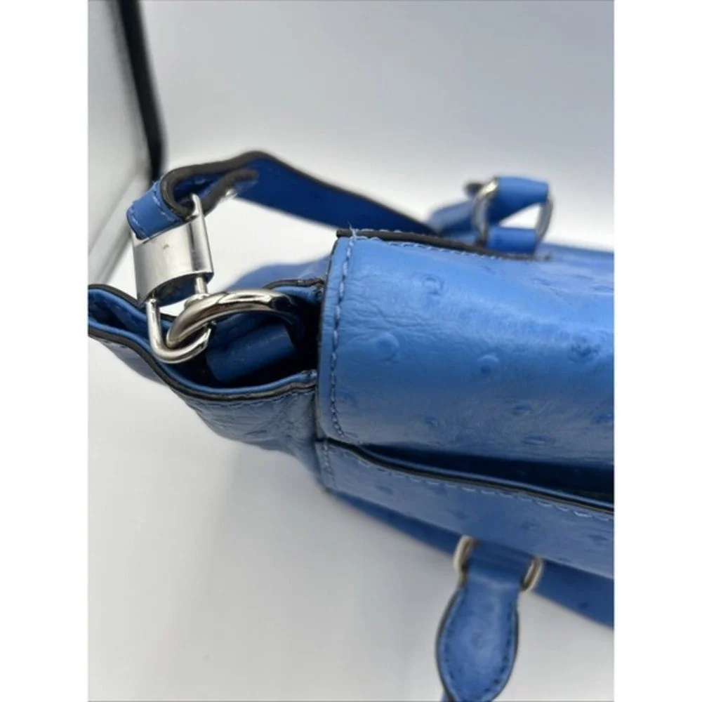 Milly Satchel Bag Women Cobalt Blue Ostrich Embossed Leather Satchel Crossbody